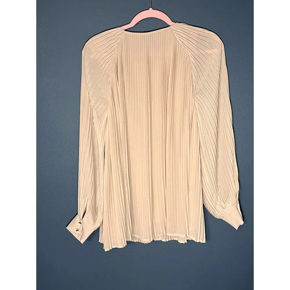 VTG David Lawrence Pleated Long Sleeve Corp Core Beige Dolman Vintage 90s Top Size 12 - Image 2