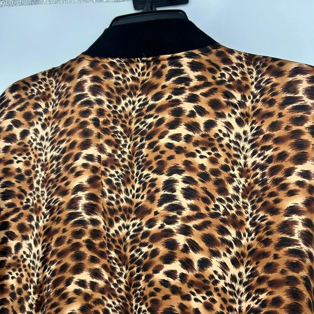 New York City Design Co Silk Satin Leopard Print Jacket Zip Up Brown Size 1X - Image 7