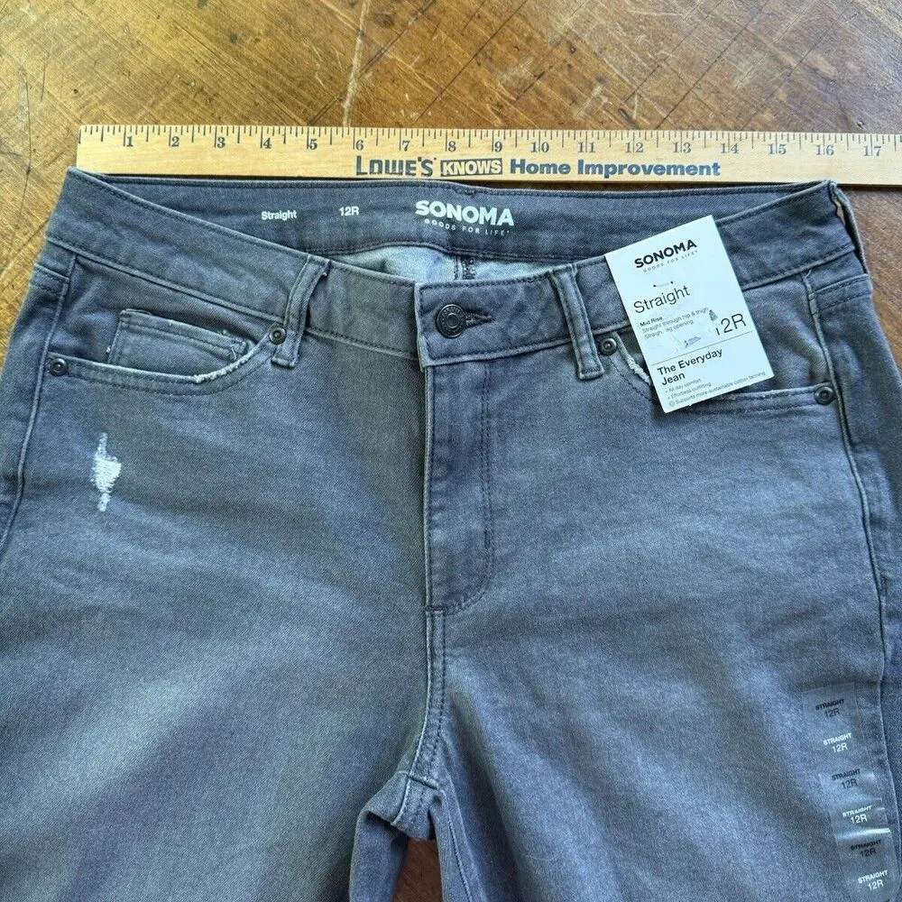 Sonoma Straight Distressed Women's size 12 Gray Denim Jeans Mid-Rise New - Image 7