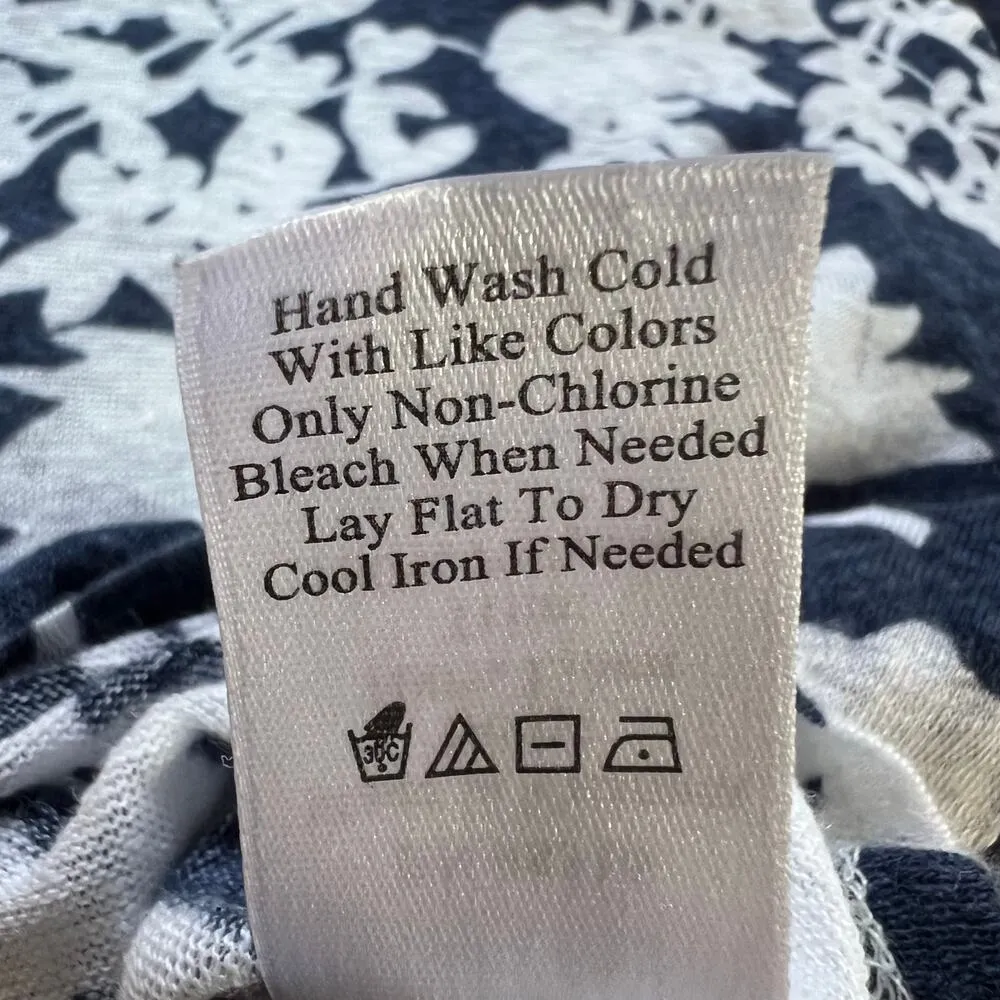 Coldwater Creek Womens Kimono Blouse Shirt Top Linen Floral Pullover Blue White - Image 9