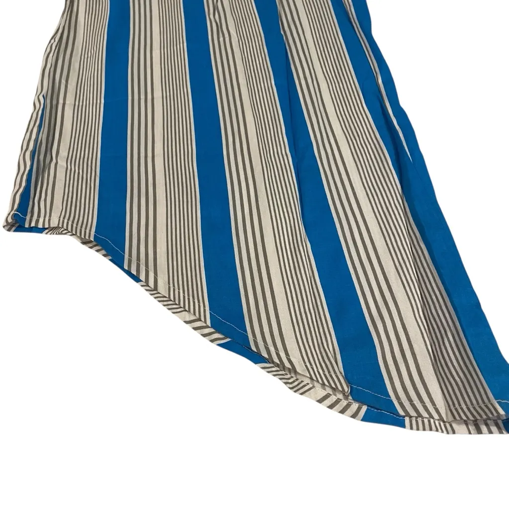 True Destiny Jumpsuit Women L Wide Leg Romper Twist Top White Turquoise Pockets - Image 4