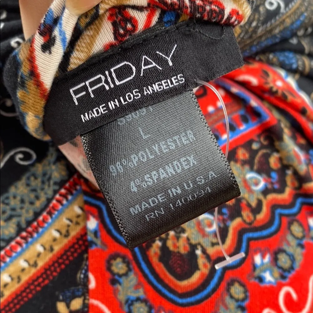 Vintage Boho Blue and Red Asymmetrical Pencil Midi Skirt Sz L Friday Los Angeles Size L - Image 6