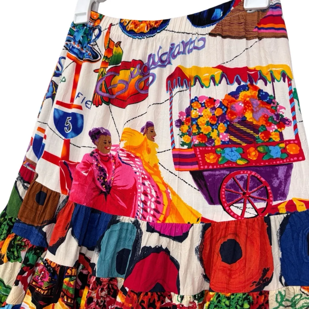 Jams World Vintage Tiered Ruffle Salsa la Cocina Skirt Stretch waist Women Small - Image 4