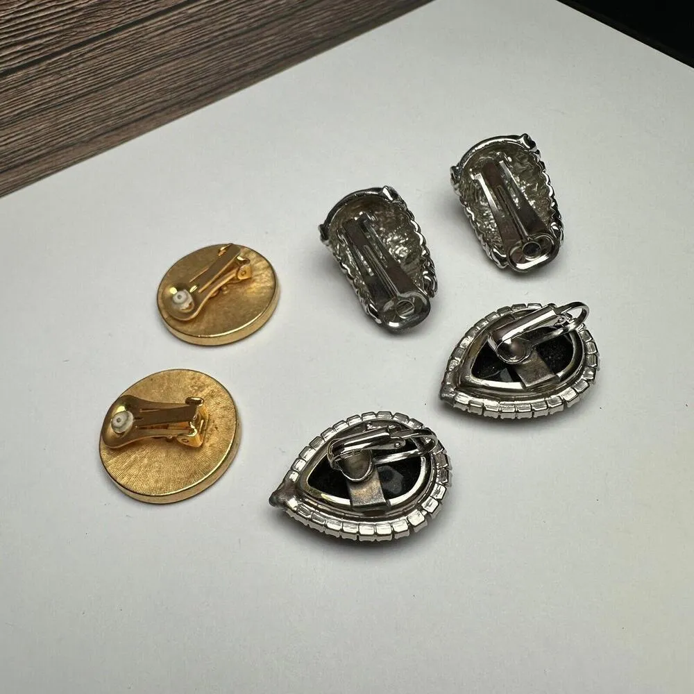 Rhinestone Clip On Earrings Lot Of 4 Women’s Costume Mix Great For Parties - Image 9