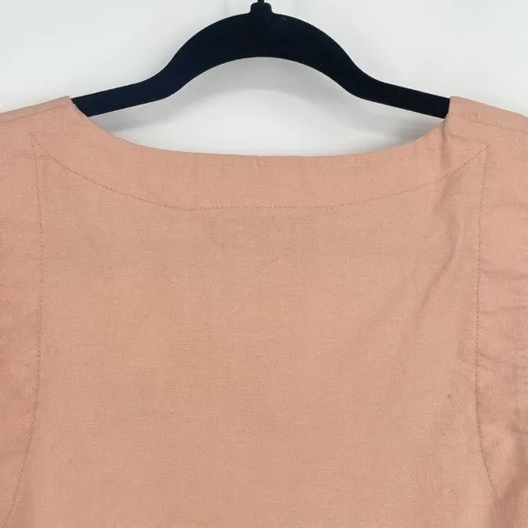 OPT Womens Square Neck Sleeveless Linen Coquette Quiet‎ Luxury Blush Crop Top S Pink - Image 4