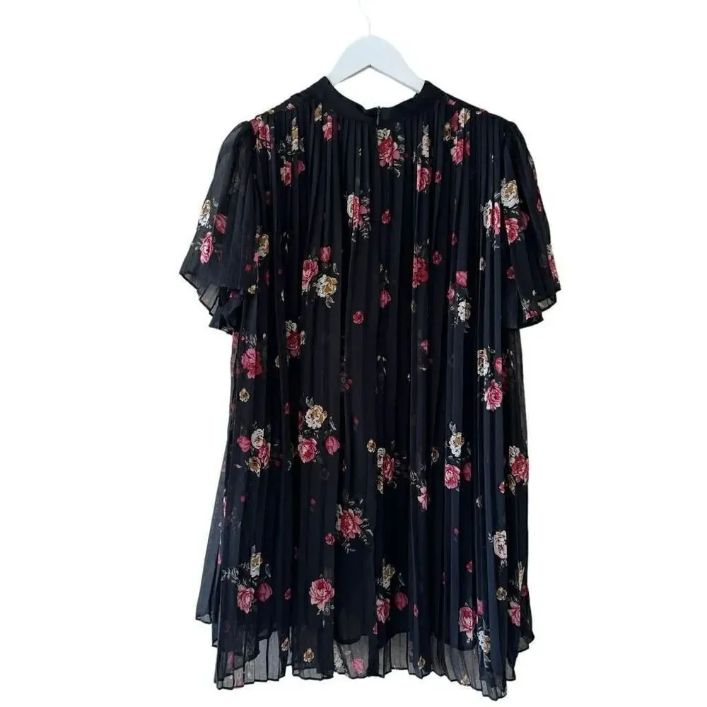 ZARA Black Floral Pleated Romper Playsuit Mini Dress Bohemian SZ S - Image 13