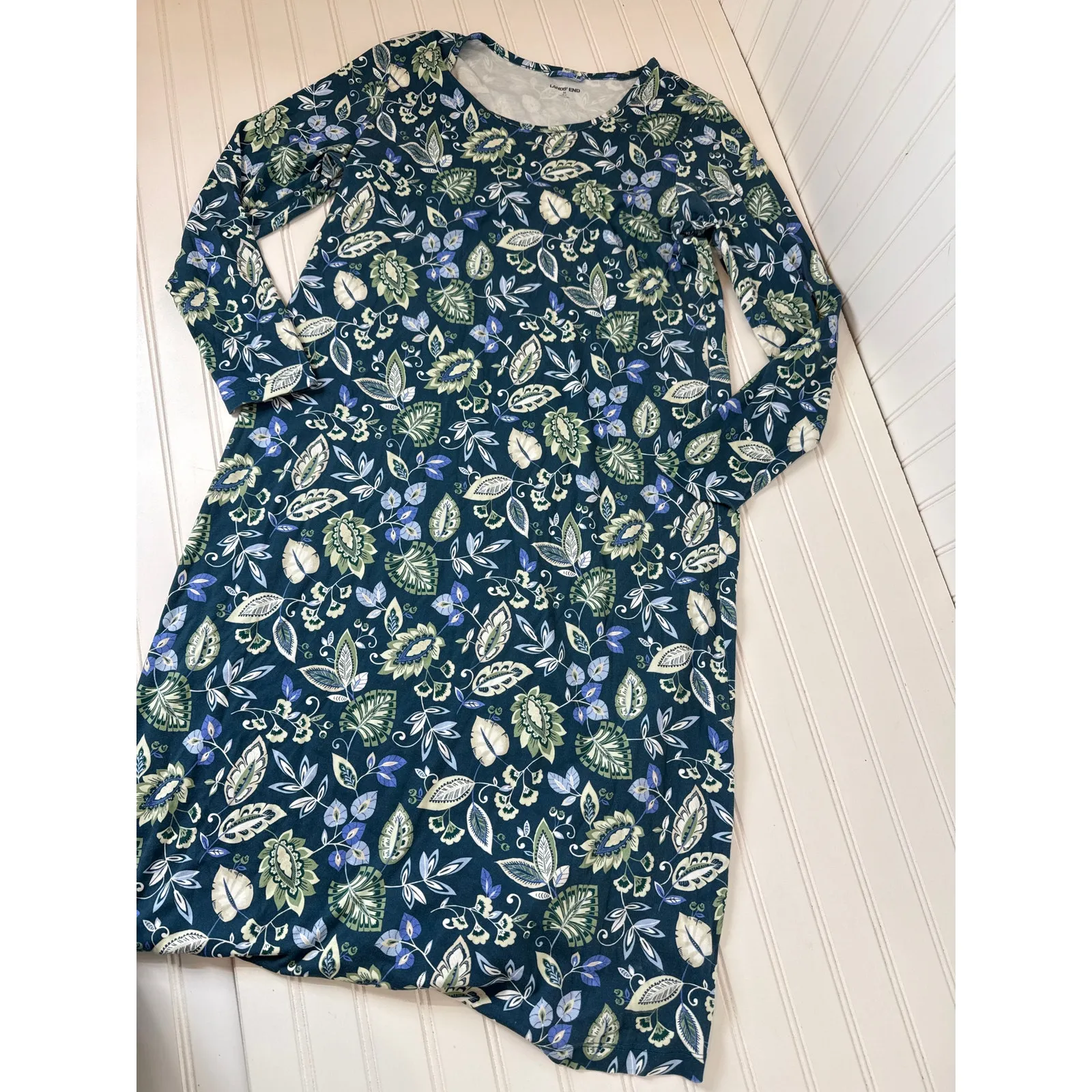 Lands' End LOT OF 2 Midi Dresses - Blue Sleeveless & Floral Shift Dress Bundle M - Image 5