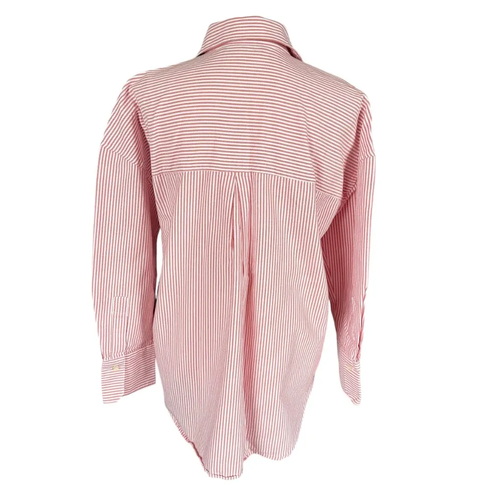 Zara pink and white striped long sleeve button down shirt women's size XS - Image 4