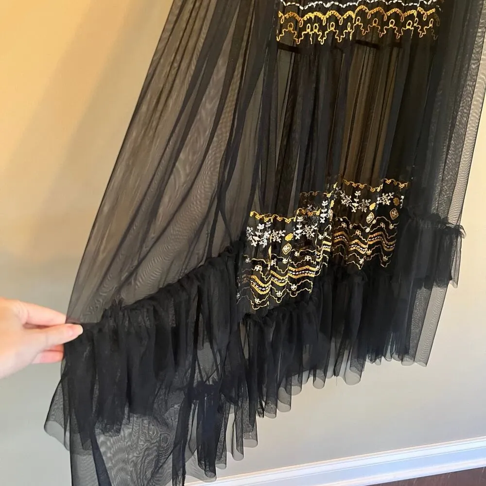 Free People Sabrina Maxi Dress Sheer Mesh Sequin Embroidered Boho Ruffle XS NWOT - Image 3