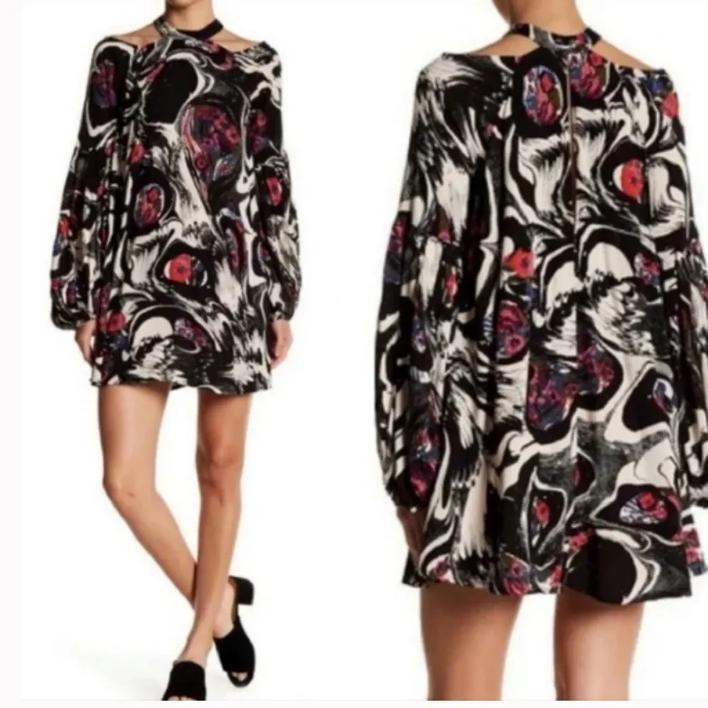 Free People Drift Away Cold Shoulder Artsy Mini-Dress Tunic W-298 Size Small - Image 3