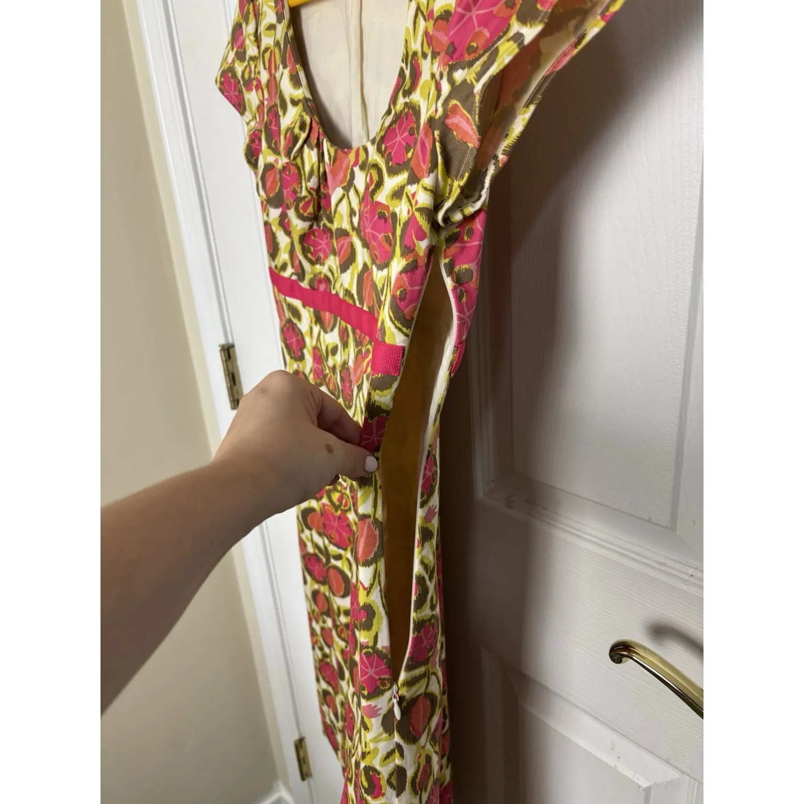 Boden Pink Green Babydoll Dress Size 4 Long Empire Waist Whimsical Milkmaid - Image 6