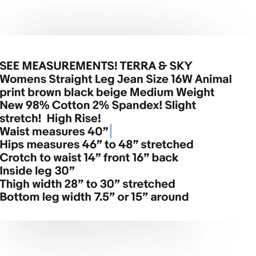 TERRA & SKY Womens Straight Leg Jean Size 16W Animal Print High Rise New - Image 9