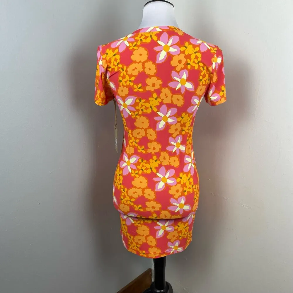 STONE FOX SWIM Bambi Baby Tee Dress  Lei Lei Print Small $120 Retro Floral - Image 7