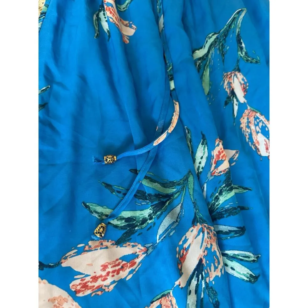 Jodi Kristopher Blue Floral Maxi Dress M Off Shoulder Flutter Sleeve Boho Summer - Image 4