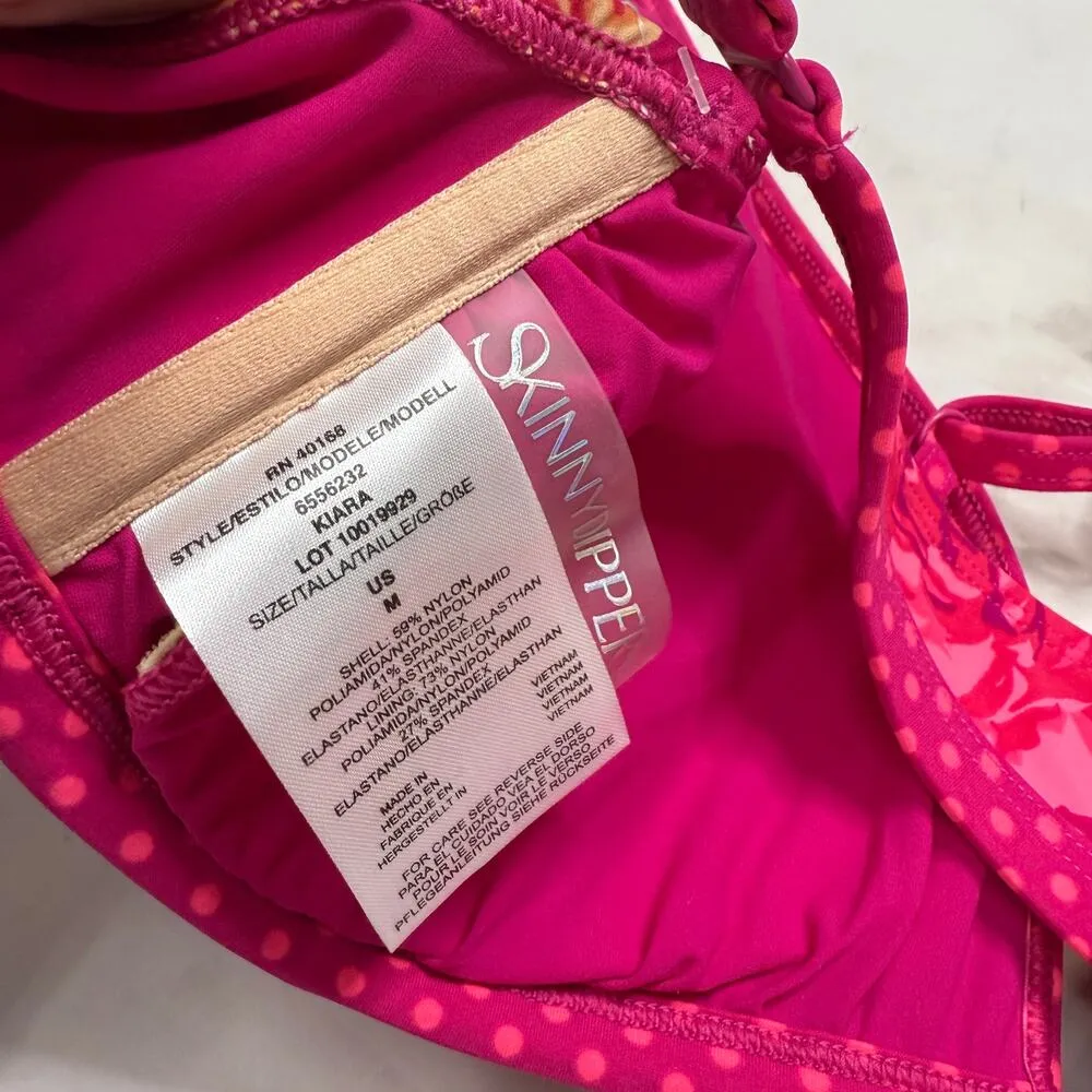 Skinny Dippers Pink Floral Ruffle Bikini Top Size M Kiara Polka Dot Tie Front Size M - Image 5
