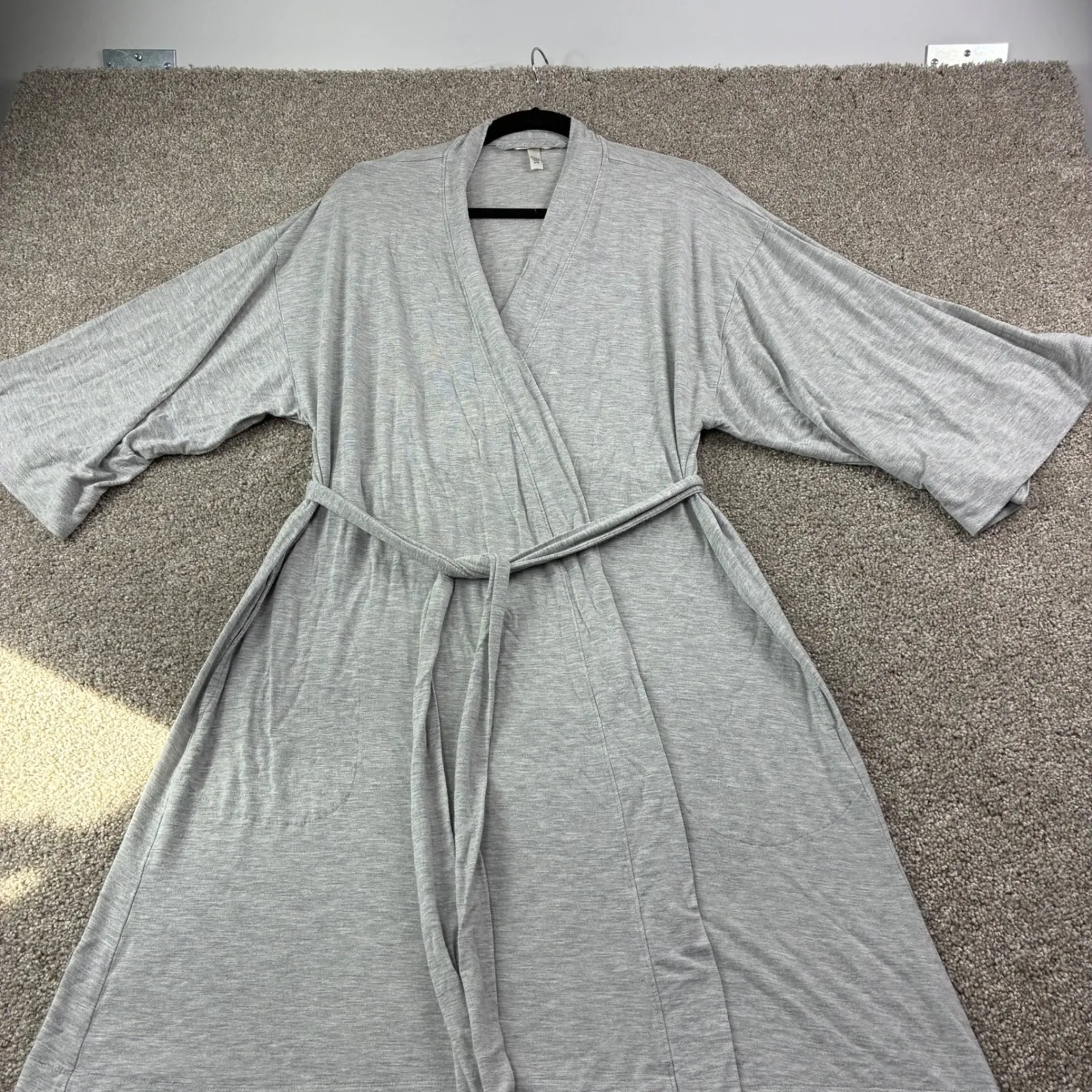 Soma‎ Womens Small Gray Jersey Knit Kimono Robe Lounge Wear Pockets Cotton Cozy - Image 5