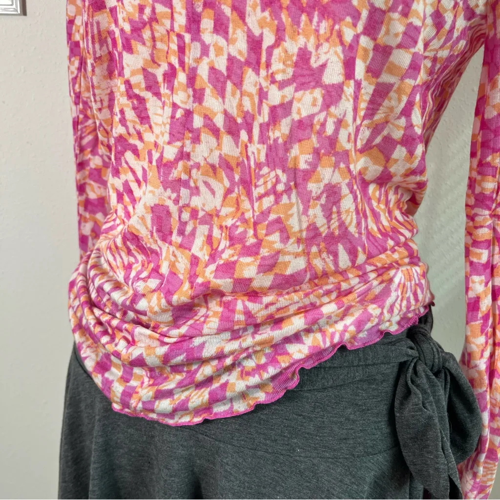 Free People Movement High Jump Printed Long Sleeve Top Pink Combo Womens Large - Image 3