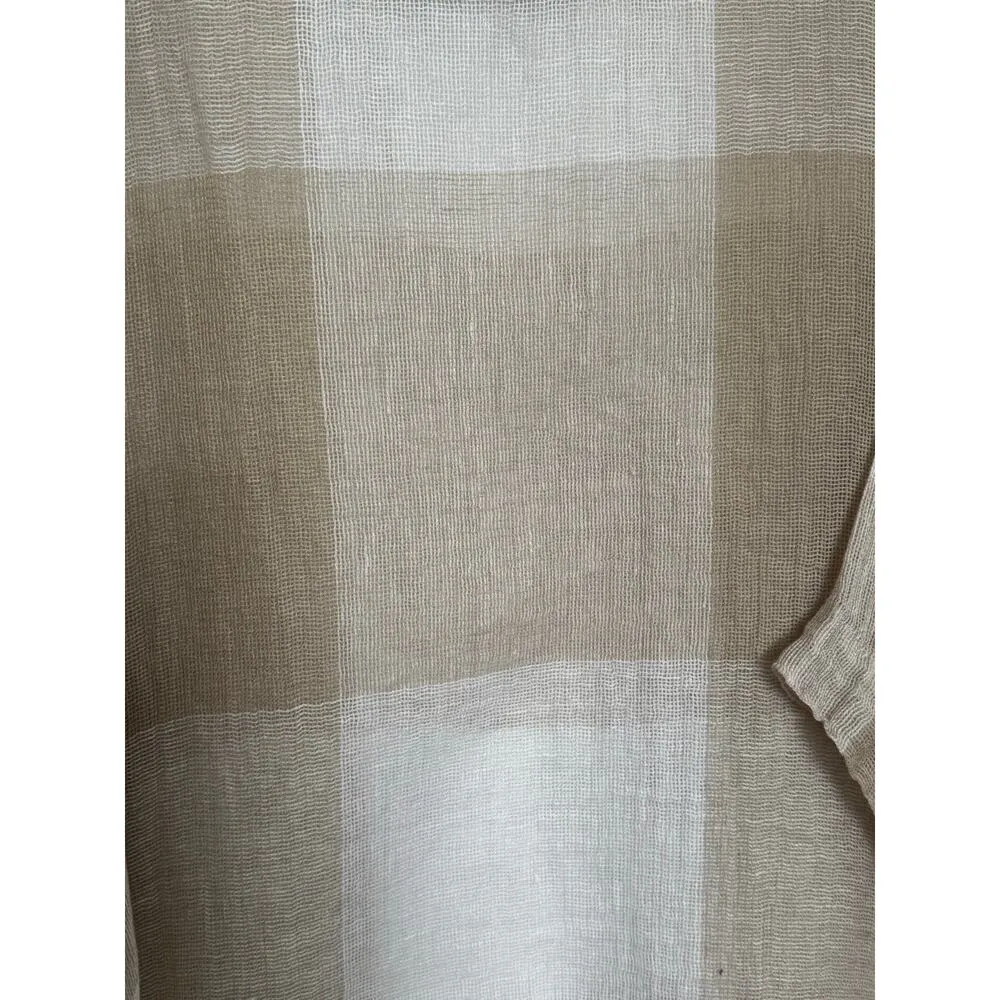 Pure J Jill Linen Airy Weave woven Top Tan white Boxy Lagenlook Coastal Boho L Size L - Image 13