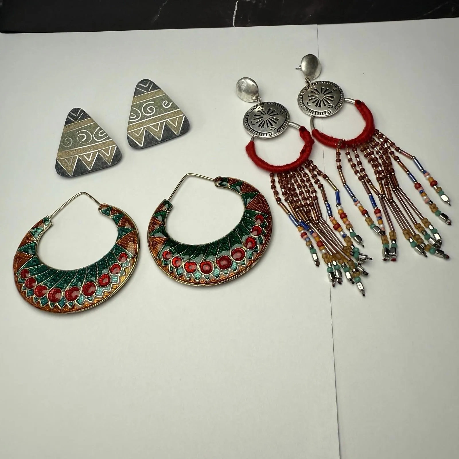 Hoop, Large Stud, Dangle Statement Colorful Mix Pierced Earrings Lot Of 3 - Image 12