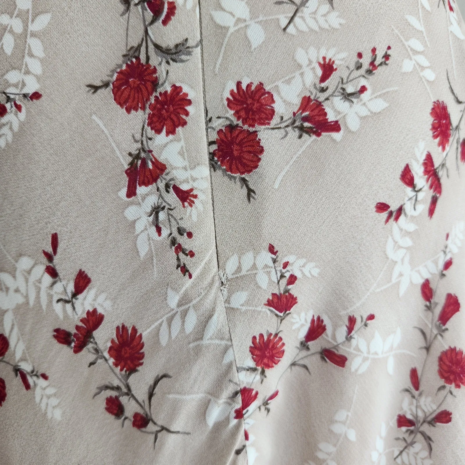 Vintage 90s Ann Tjian for Kenar Rayon Floral Mini Skirt Lined Beige Red 8 - Image 7