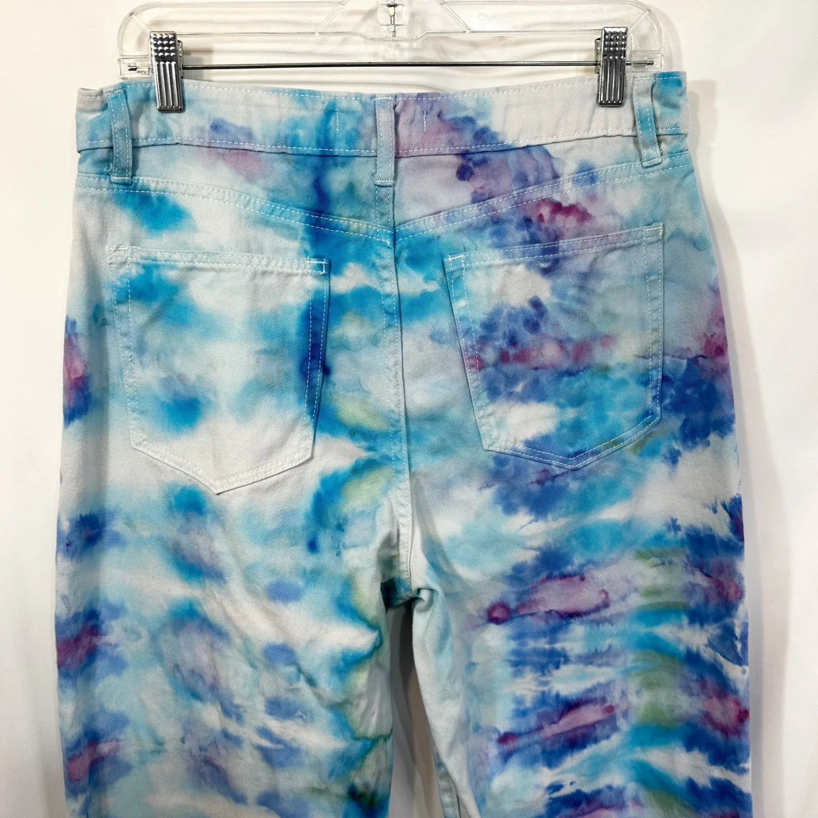 JUSTFAB Size 31 Crop Jeans Handmade Tie Dye Blue‎ Purple Ankle Raw High Rise 352 - Image 8