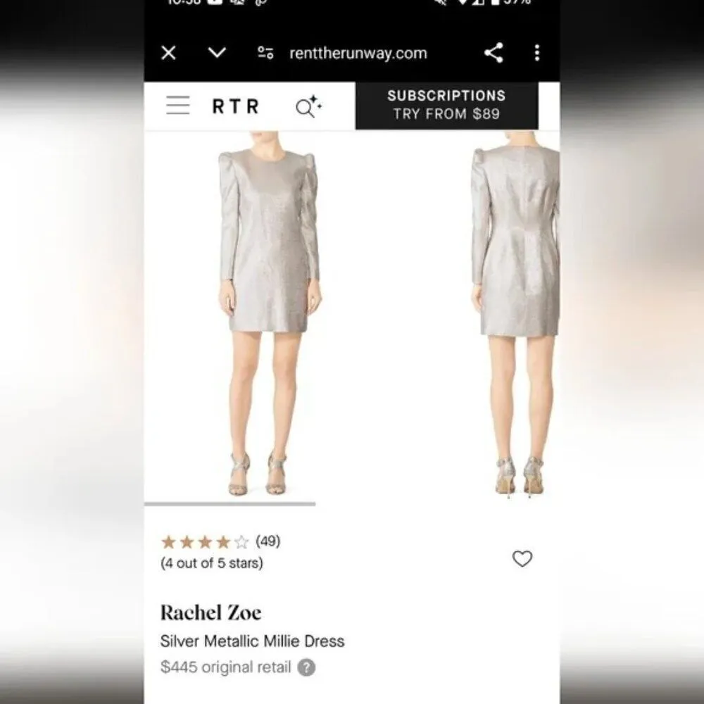 MSRP: $445 - Rachel Zoe Silver Metallic Millie Dress size 2 RTR - Image 5