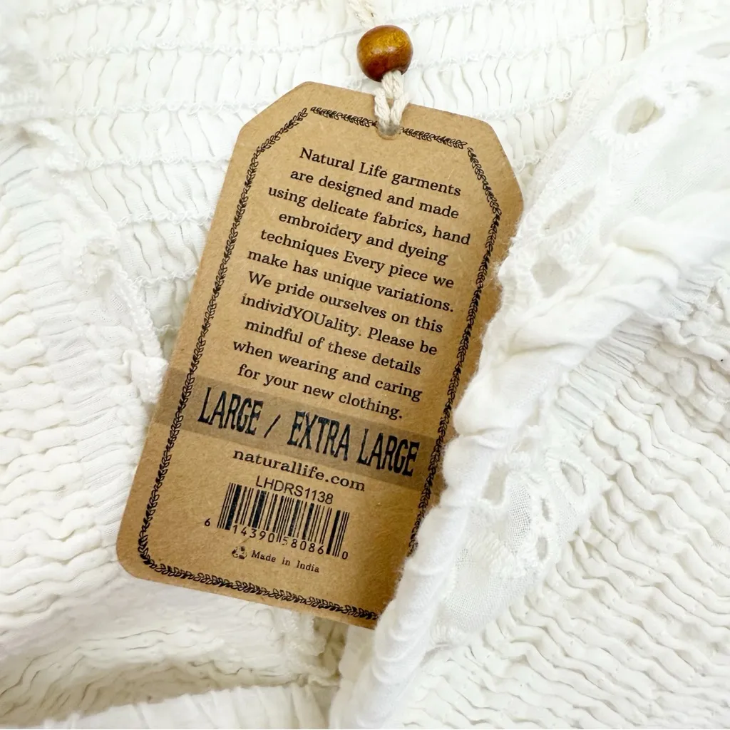 Natural Life Smocked Cotton Eyelet Midi Dress White Boho Bohemian Cottagecore - Image 15