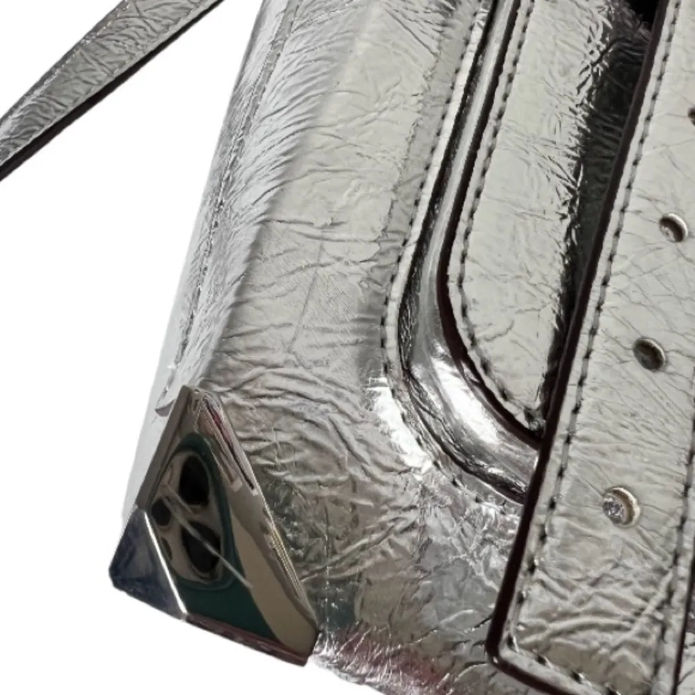 Manhattan Medium Crackled Metallic Leather Satchel Silver - Image 9