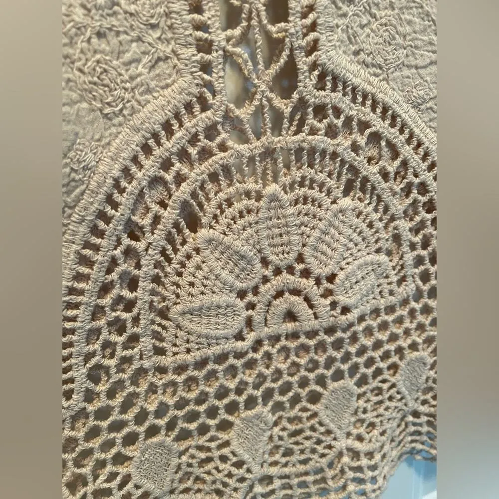 NATURAL UNIQUE CROCHET DESIGN TUNIC size Large Tan - Image 12