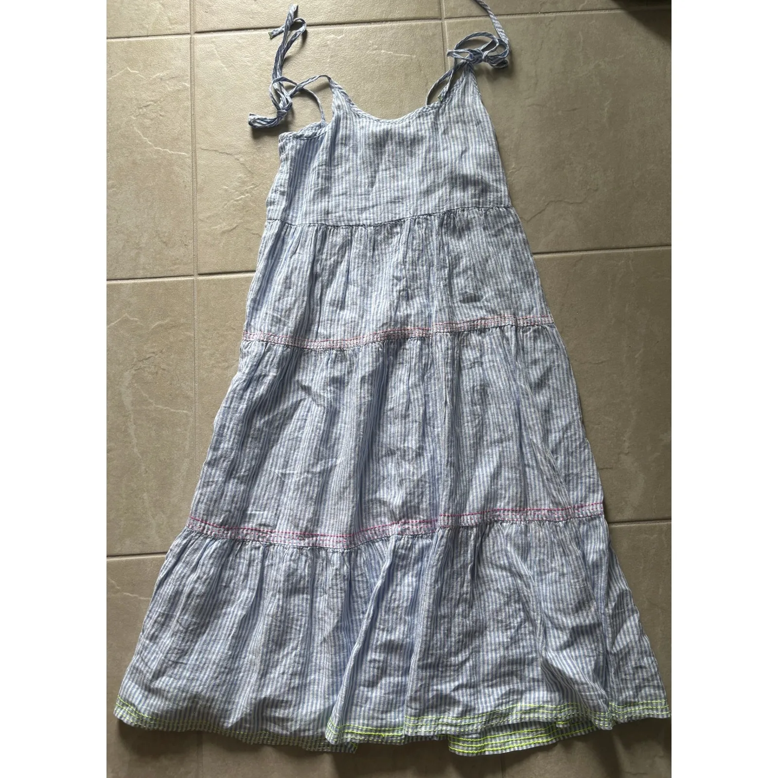 Vineyard Vines Dress Womens Medium Blue White Linen Maxi Beachy‎ Coastal Preppy - Image 3