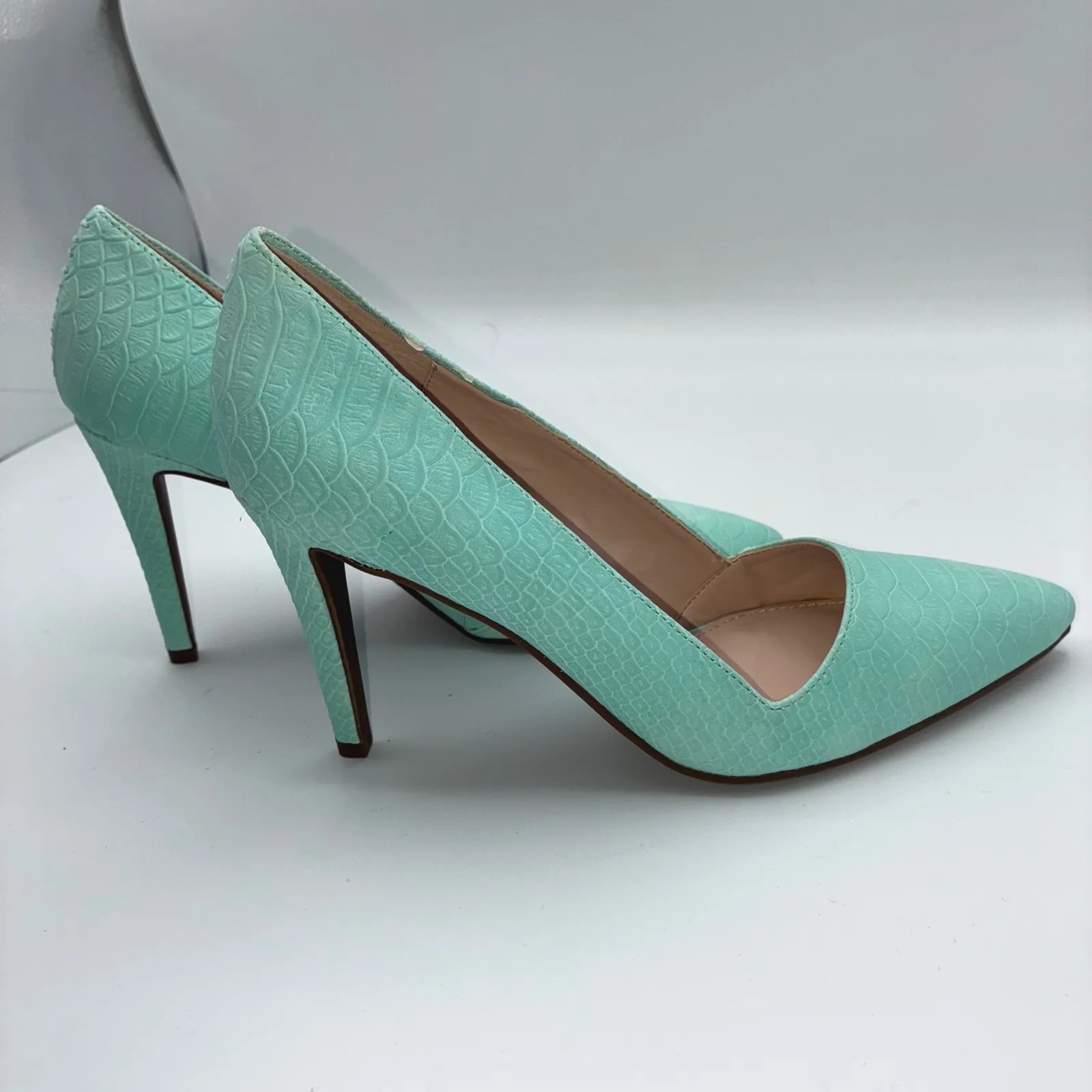 Bar III Womens Joella Pointed Toe Heels Mint Green Snake Embossed 6.5M Colorful - Image 8