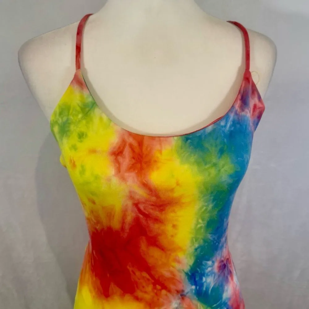 Heart & Hips bright tie dye ruched strappy open back bodycon dress medium NWOT - Image 4