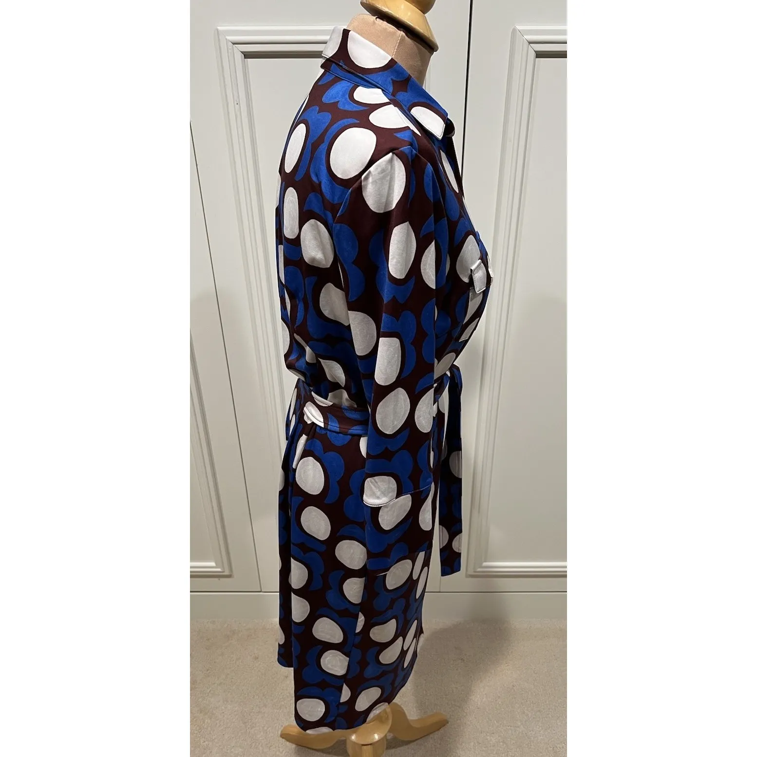 J McLaughlin Button Up Belted Shirt Dress Geometric Retro Stretch Preppy Artsy - Image 3