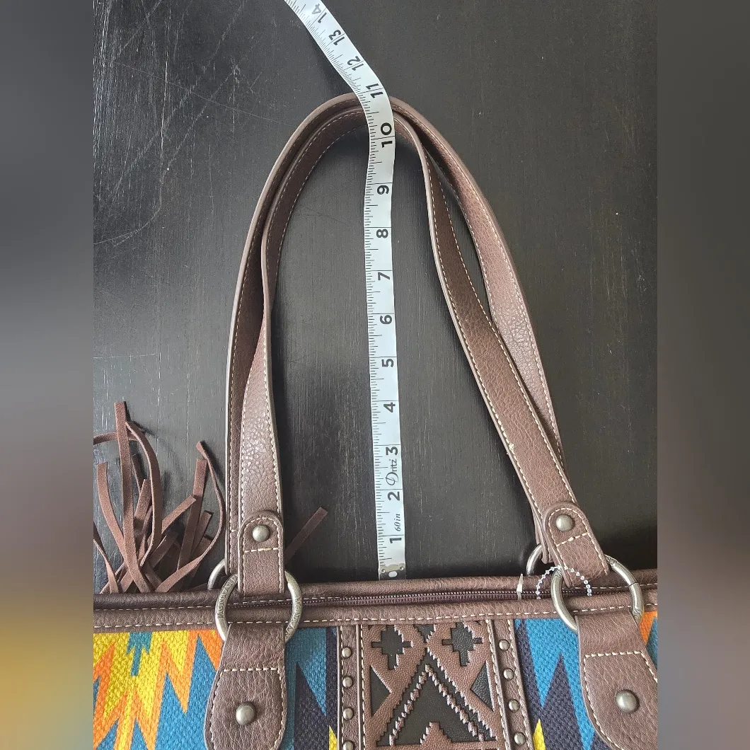 Western‎ Aztec Tapestry Concealed Tribal Carry Tote Bag Brite Blue - Image 11