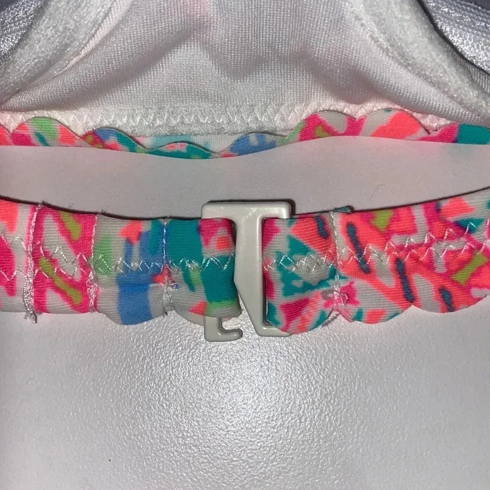 NWT 32C Coco Rave bright halter bikini top white pink orange light padding - Image 11