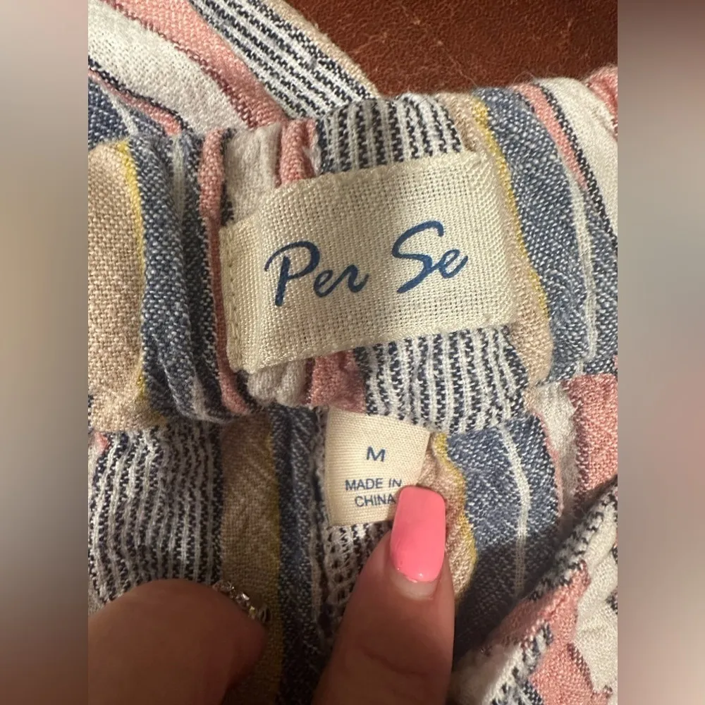 Per Se Linen Blend Wide Leg Pants Blue White Pink Striped M - Image 3