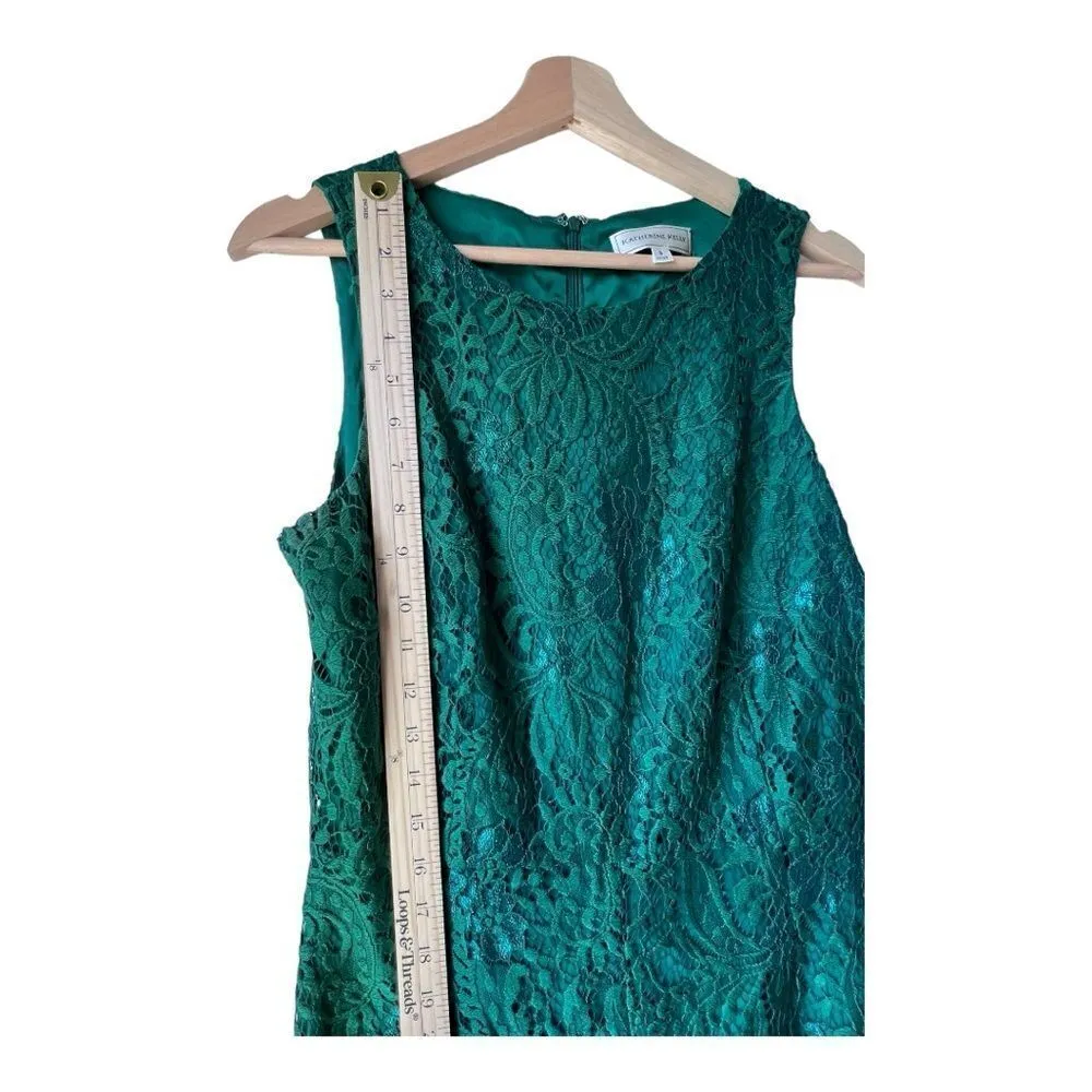 Women's KATHERINE KELLY green floral crew neck sleeveless zipper dress size 8. - Image 7