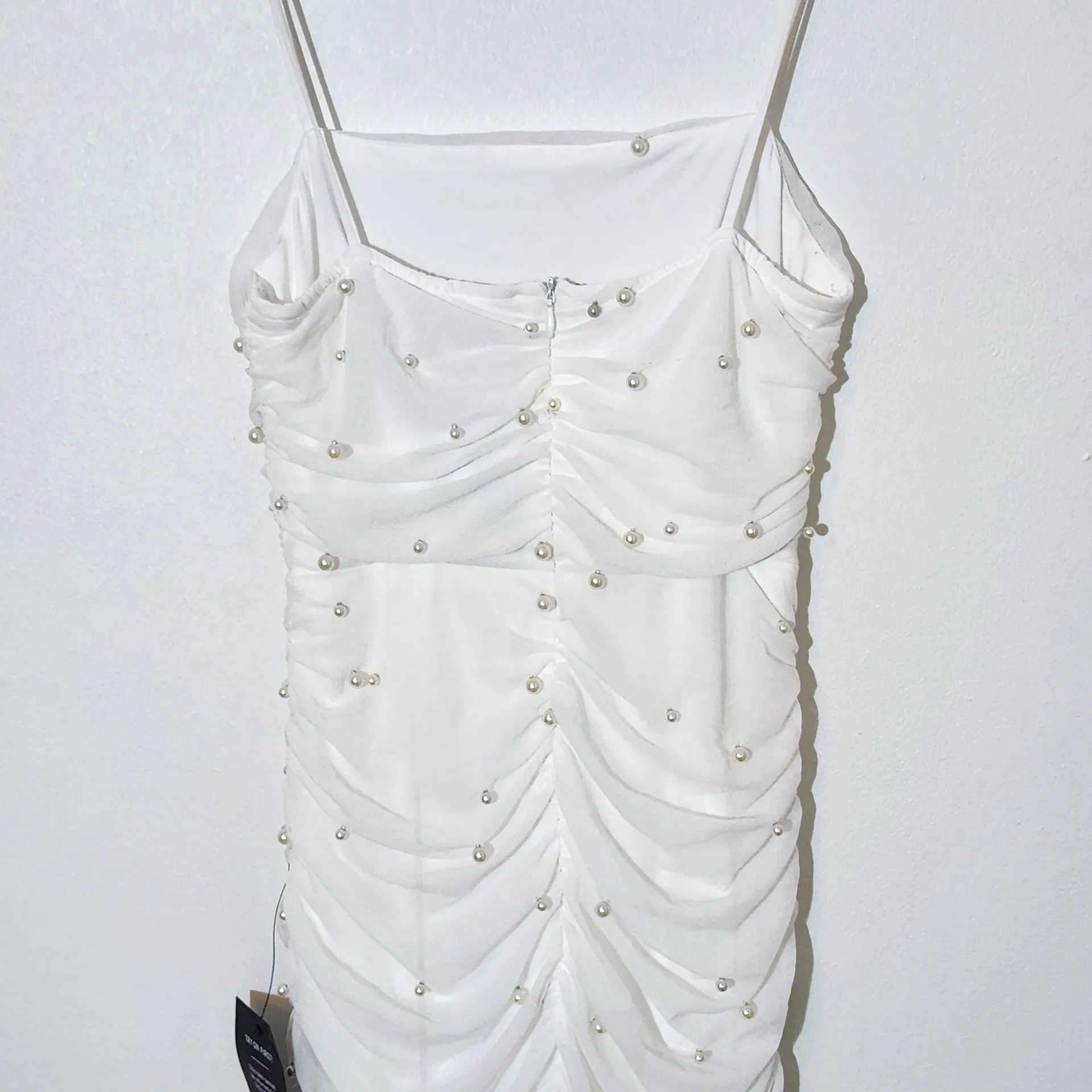 Lulus White Ruched Midi Dress with Pearl Accents NWT Size XS Bridal Midi Dress - Image 8