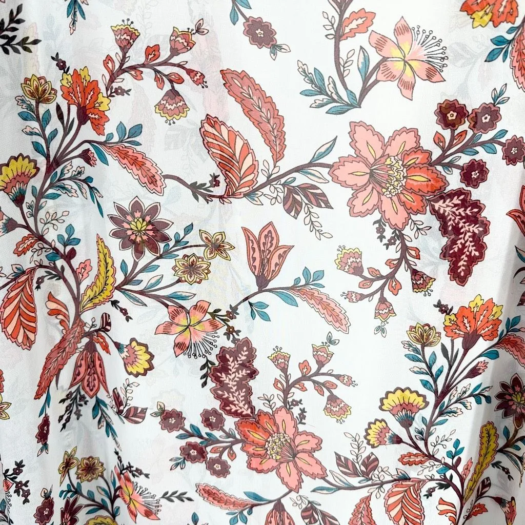 Boutique Plus Size 1X Kimono Floral White Peach Open Front Long Chiffon 857 - Image 8