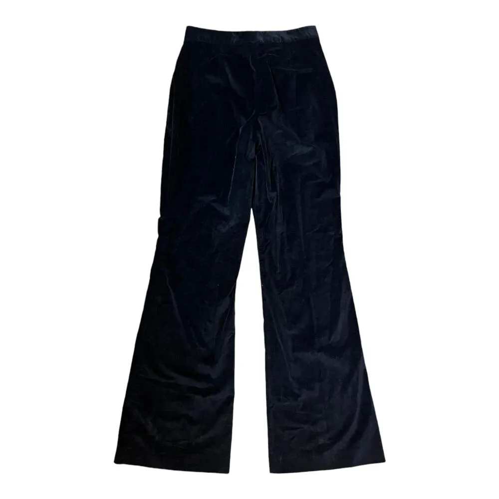 ZARA Velvet Pants Flare Leg Black High Rise Pockets Cotton Black Medium NWT - Image 6