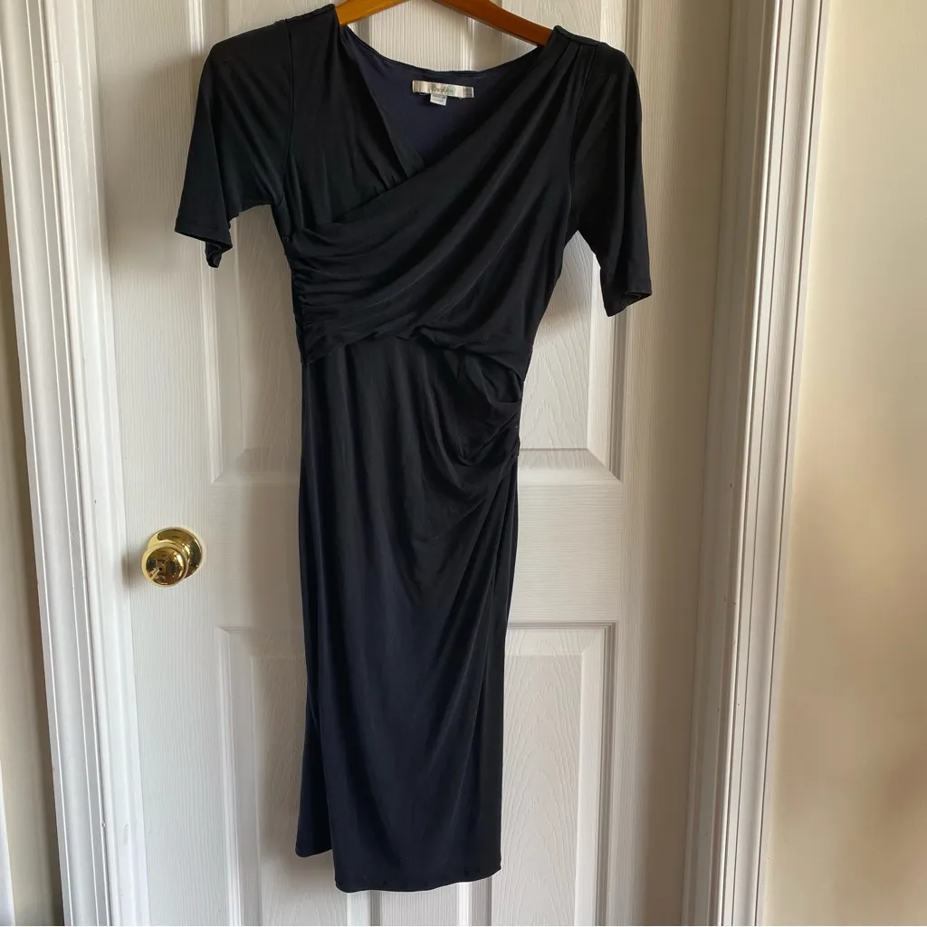 Boden Tencel Lyocell Wrap Short Sleeve Slinky MIDI Dress Black Size 6 - Image 3