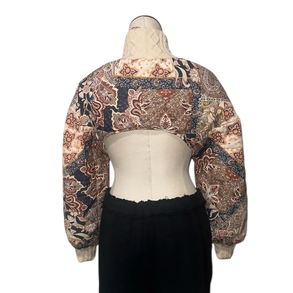 NWT House Of Harlow 1960 Quilted Paisley Print Cropped Jacket Puff Sleeve OS Blue Size undefined - Image 5