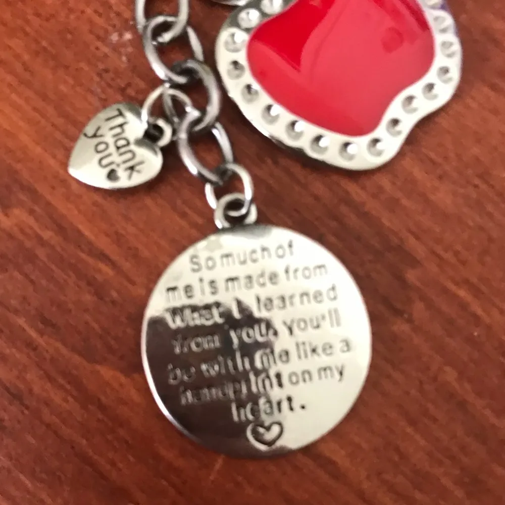 Teacher Keychain Thank You Teacher Gift Silver Color with Enamel Apple & Saying - Image 2