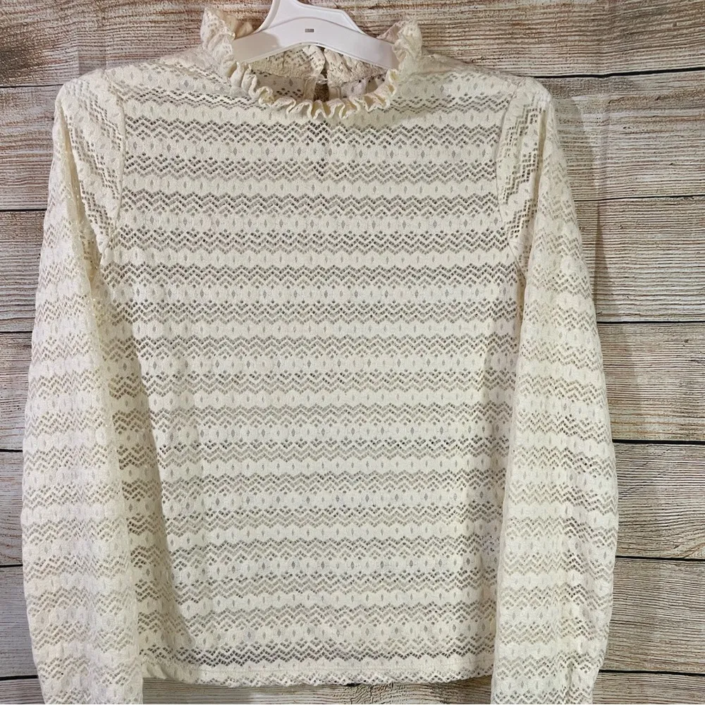 semi-sheer mock neck soft long sleeve beige top women Size Large - Image 5