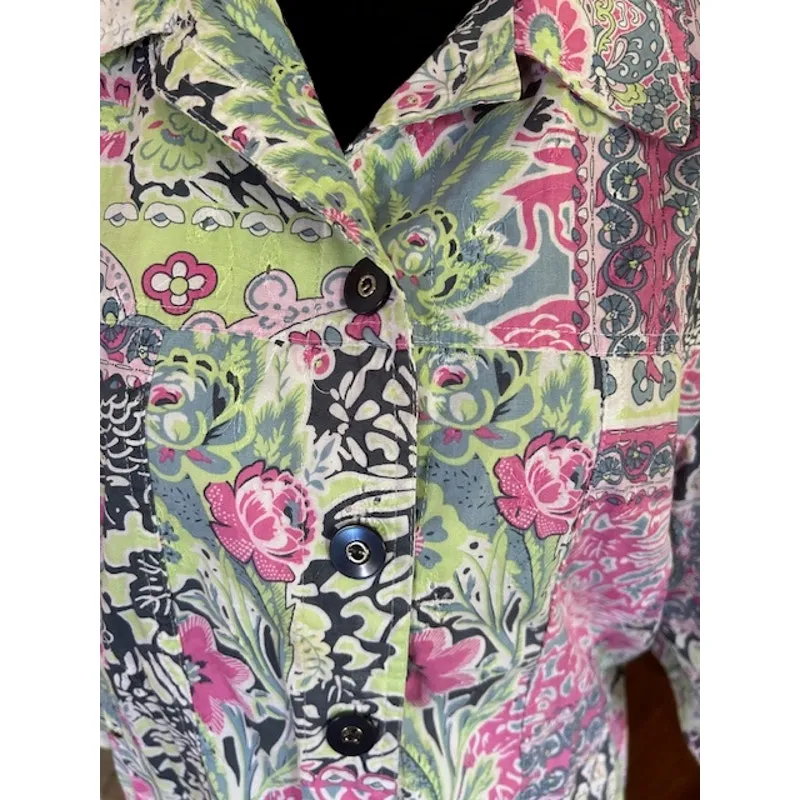 Allison Daley Petite Button-Up Blouse – Floral Patchwork – Size 14P - Image 3