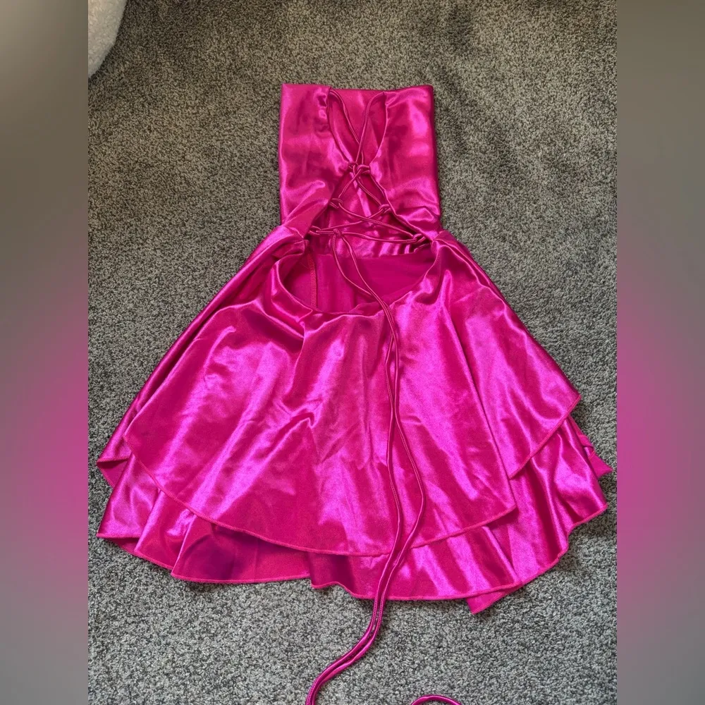 Pink Lace Up Back Mini Dress - Image 3