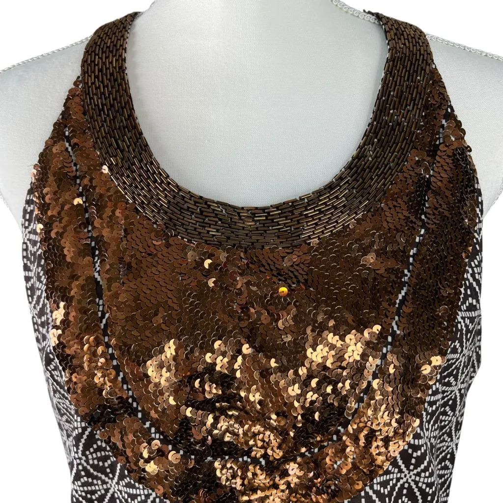 Tori Burch Cotton Bronze Beaded and Sequins Women’s Tank Top Size 8 - Image 8