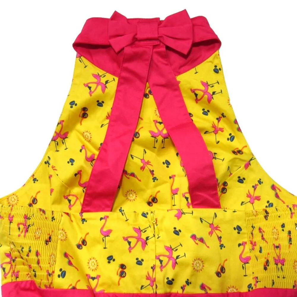 NWT Disney Parks Dress Shop Halter in Yellow Flamingo Mickey Mouse Hat L - Image 6