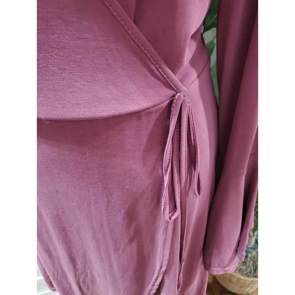 She + Sky Women's Burgund Cotton & Modal LongSleeve V-Neck Knee Length Dress 2XL - Image 5