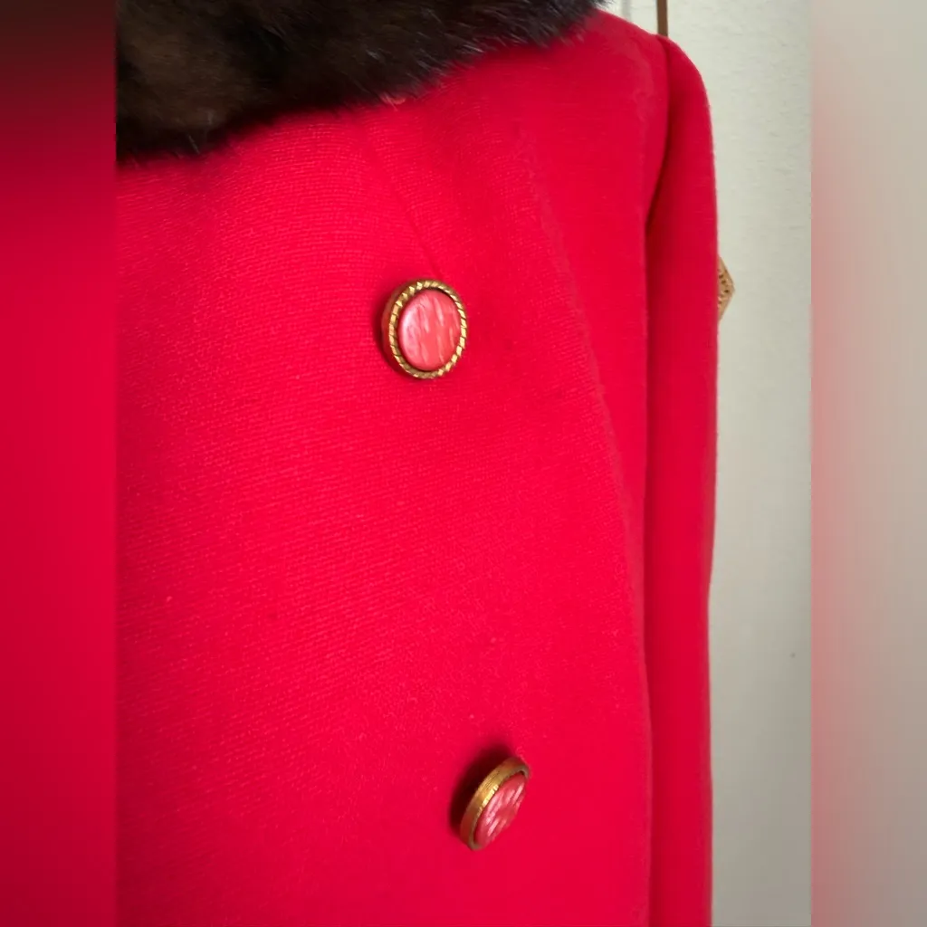 Vintage 1950s/1960s Gus Mayer Red Faux Wool Fur Coat - Image 2